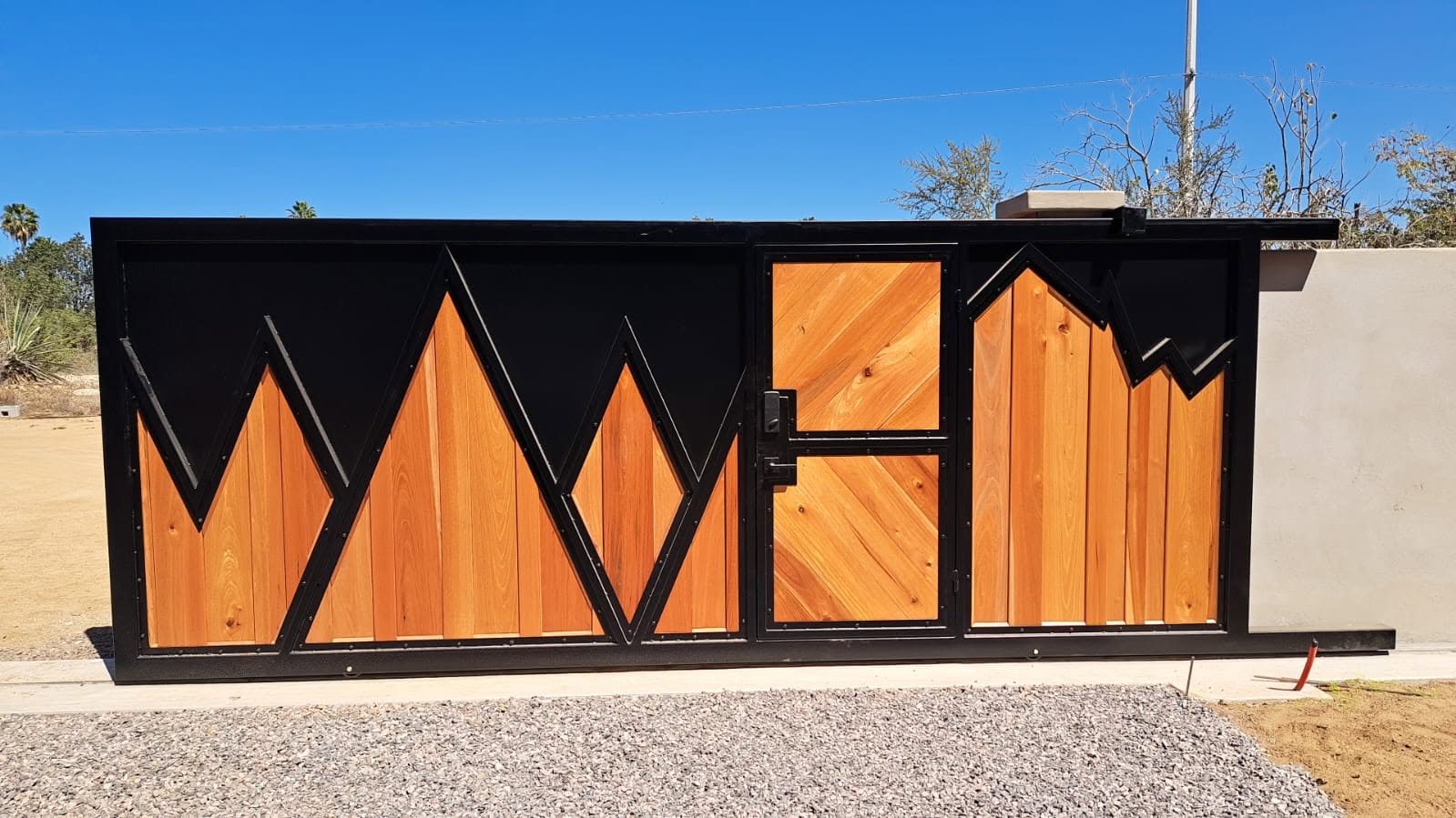 Black steel and wood custom gate